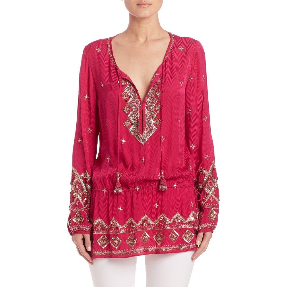 Calypso St. Barth Pink Blouse with Beads & Tassels